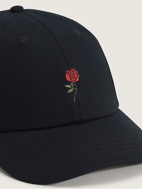 Vans Black Cap with Red Rose Embroidery